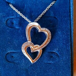 Double Heart Diamond Necklace 24k Gold Plated Daughters Heart